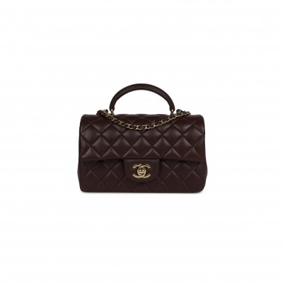 CHANEL MINI RECTANGULAR FLAP WITH TOP HANDLE LAMBSKIN LIGHT GOLD HARDWARE (20*13*6cm)